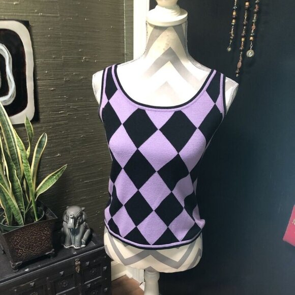 VTG PECK & PECK LAVENDER AND BLACK CHECKERED TOP SLEEVELESS Preowned Size SMALL - Picture 1 of 4